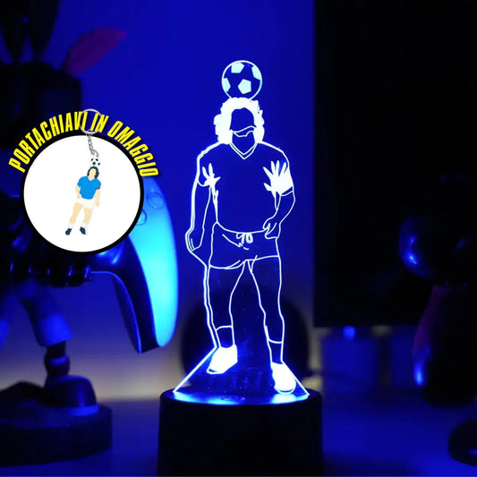 Football LED - Lampada 3D forma Diego maglia Napoli con 7 colori, 5 modalità e telecomando incluso + PORTACHIAVI OMAGGIO