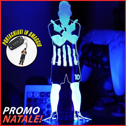 Football LED - Lampada 3D forma Lautaro CELEBRATIVA Scudetto+Stelle- 16 colori, 5 modalità e telecomando incluso + PORTACHIAVI OMAGGIO