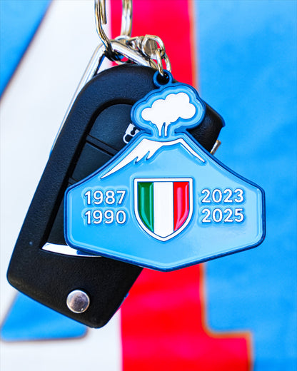 Portachiavi 4 Scudetto Napoli Campione Vesuvio stilizzato in metallo