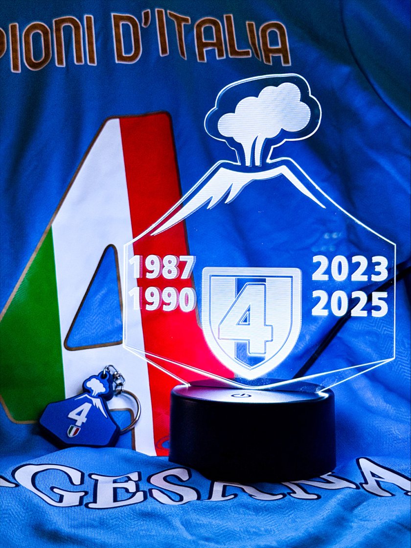 Football LED – PACK Lampada 3D forma Vesuvio 4 SCUDETTI con 7 colori, 5 modalità e telecomando incluso + PORTACHIAVI omaggio