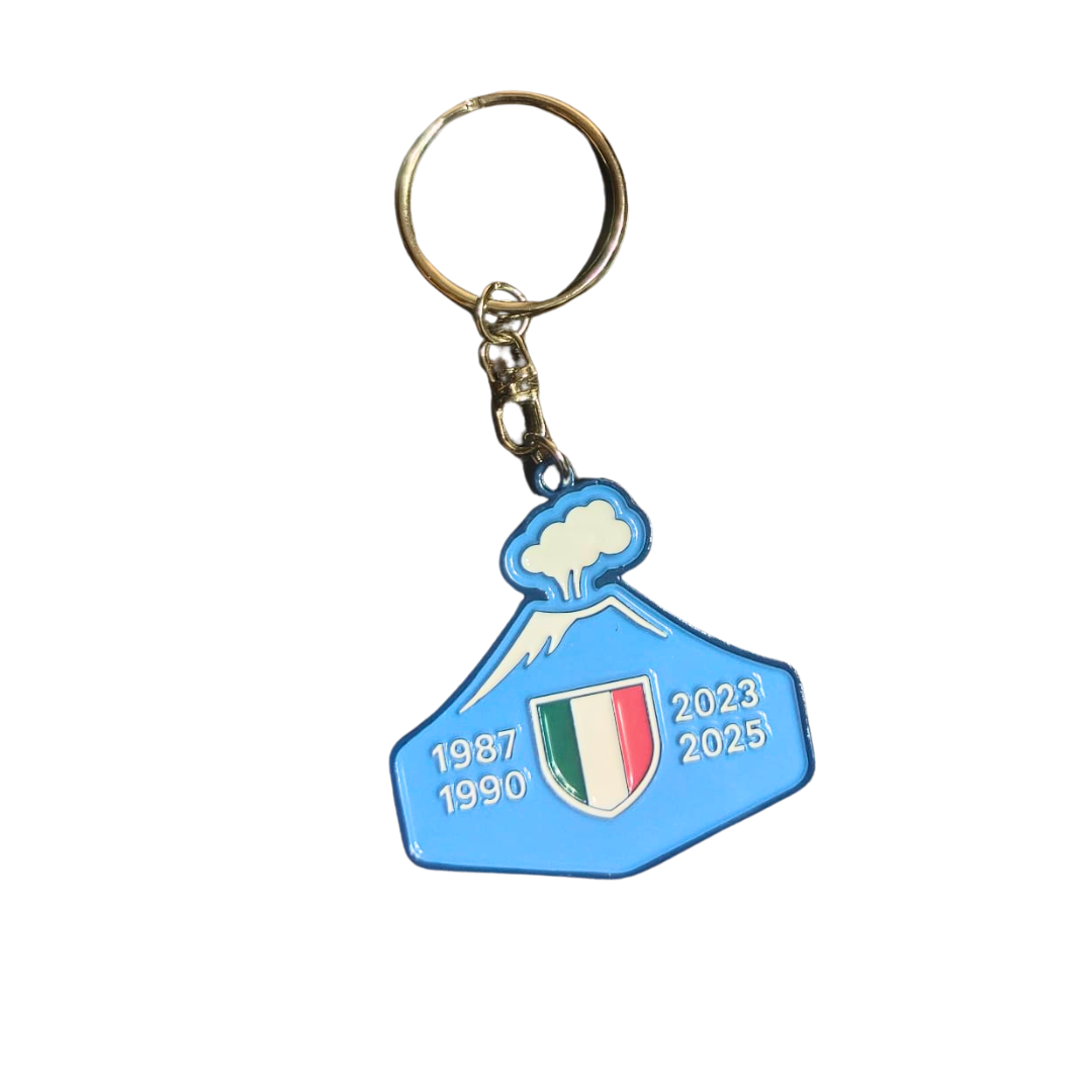 Portachiavi 4 Scudetto Napoli Campione Vesuvio stilizzato in metallo